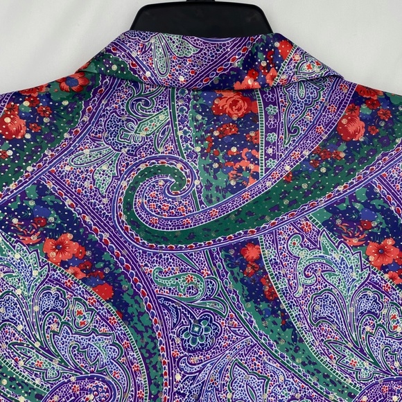 Silver Threads Womens Large Vintage Button Up Shirt Purple Red Silver Paisley LS - Picture 6 of 9